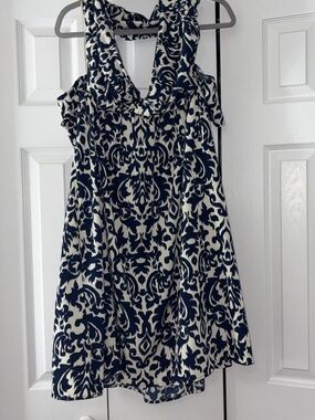 Anthropologie Blue Tassel Navy and White Patterned Women's Dress